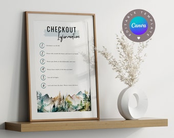 Checkout Information Airbnb Sign Template, Editable Airbnb Canva Template, Signs Rental Home, VRBO Rental Sign, Airbnb Host, Minimal Signs
