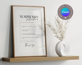 Nespresso Anleitung Airbnb Schild Vorlage, Bearbeitbare Airbnb Canva Vorlage, Schilder Verleih Haus, VRBO Verleih Schild, Airbnb Gastgeber, Minimale Schilder