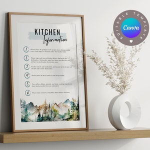 Kitchen Information Airbnb Sign Template, Editable Airbnb Canva Template, Signs Rental Home, VRBO Rental Sign, Airbnb Host, Minimal Signs