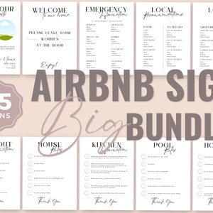 Airbnb Sign Bundle Template, Neutral Accents, Editable Airbnb, Signs Rental Home, VRBO Rental Signs, Airbnb Host, Simple Signs, Minimal