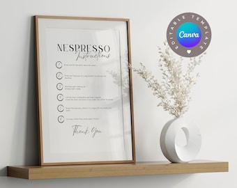 Nespresso Anleitung Airbnb Schild Vorlage, Bearbeitbare Airbnb Canva Vorlage, Schilder Verleih Haus, VRBO Verleih Schild, Airbnb Gastgeber, Minimale Schilder