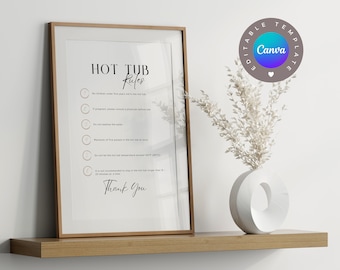Hot Tub Rules Airbnb Sign Template, Editable Airbnb Canva Template, Sign Rental Home, VRBO Rental Sign, Airbnb Host, Minimal Sign