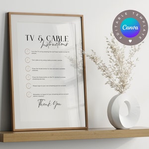 TV/Cable Instructions Airbnb Sign Template, Editable Airbnb Canva Template, Signs Rental Home, VRBO Rental Sign, Airbnb Host, Minimal Signs
