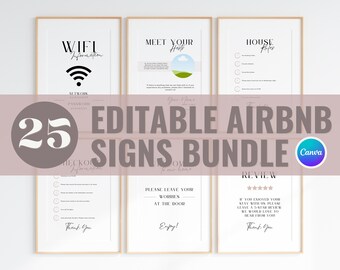 Airbnb Sign Bundle Template, Neutral Accents, Editable Airbnb, Signs Rental Home, VRBO Rental Signs, Airbnb Host, Simple Signs, Minimal