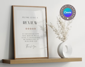 Hinterlasse eine Bewertung Airbnb-Zeichenvorlage, bearbeitbare Airbnb-Canva-Vorlage, Zeichenverleih-Haus, VRBO-Verleihzeichen, Airbnb-Gastgeber, Minimalzeichen