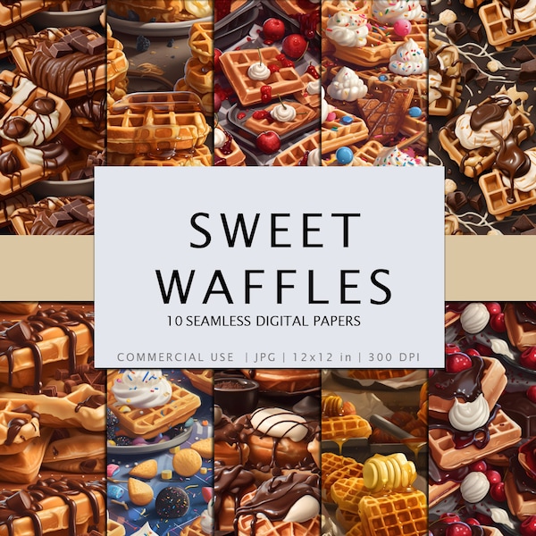 10 zoete wafels naadloze digitale papieren, achtergronden, chocolade honing kersenjam vanille-ijs, afdrukbare papieren, patronen illustratie