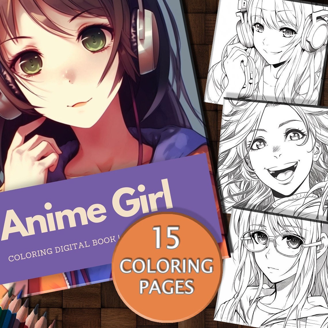 15 Anime Style Women Coloring Pages, Happy Girl Listening Music ...