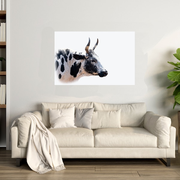 Cow,  digital wall art, white background, Nguni cow, Zulu culture, print, wall décor, printable poster, cow wall art, farm, farm animal,