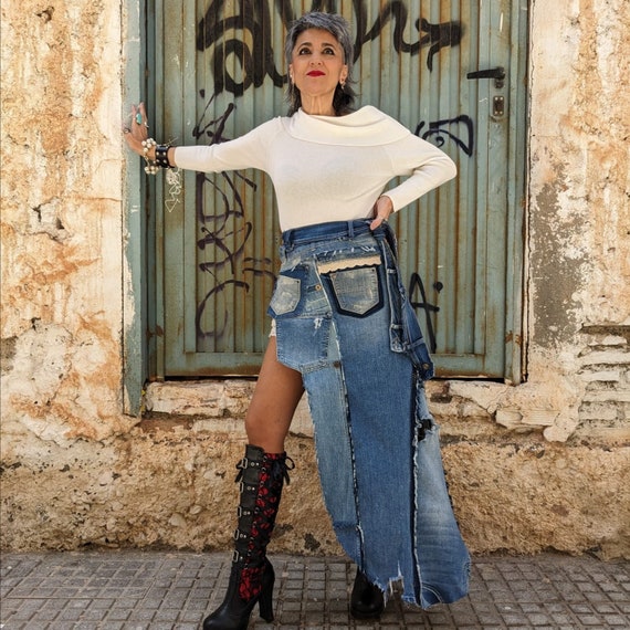 Handcrafted Denim Peplum. Made With Upcycled Denim. One-of-a-kind Piece Upcycled Denim Top with Peplum and Straps Made from Jeans  main image 4