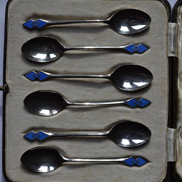 Sterling silver and enamel antique spoons by Henry Wigfull of Sheffield 1917