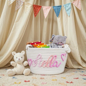 Personalisierter Baby Korb mit Namen • Personalisierter Baby Geschenk Organizer Baby-Dusche-Geschenk • Baby Korb • Spielzeug Organizer • Baumwollseil Korb