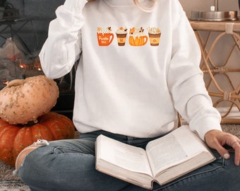 Fall coffee drink png, orange pumpkin latte png, fall halloween latte, cute halloween iced coffee pumpkin spice, coffee sublimation design.