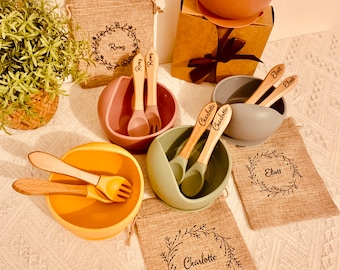 Personalized wooden cutlery silicone bowl