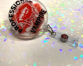 Marble Badge ID ReelProfessional Vampire Phleb Nurse Phlebotomist Medical Tech Halloween Blood Lips  Medical Staff Appreciation Gift Tech