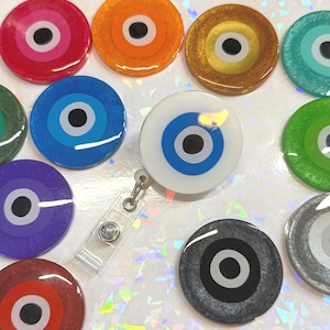 Evil Eye Multicolor wehren das Böse ab Schutz Krankenhaus ID Badge | Good Energy Meditation Evil Eye Versenkbarer Badge Reel Halter |