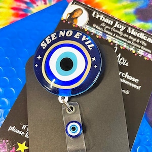 Evil Eye Abzeichen Rolle | Evil Eye Badge Buddy | Siehe No Evil Schutz Evil Eye einziehbare Krankenschwester Badge Reel | Evil Eye Gold Nazar Ausweishalter