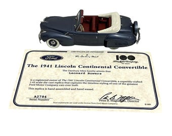 VTG 1941 Lincoln Continental Convertible 1/43 Danbury Mint Minichamps COA