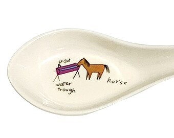 Vintage Anacapa Melamine Childrens Soup Spoon Flat Bottom Horse Farm Plastic 5&quot;