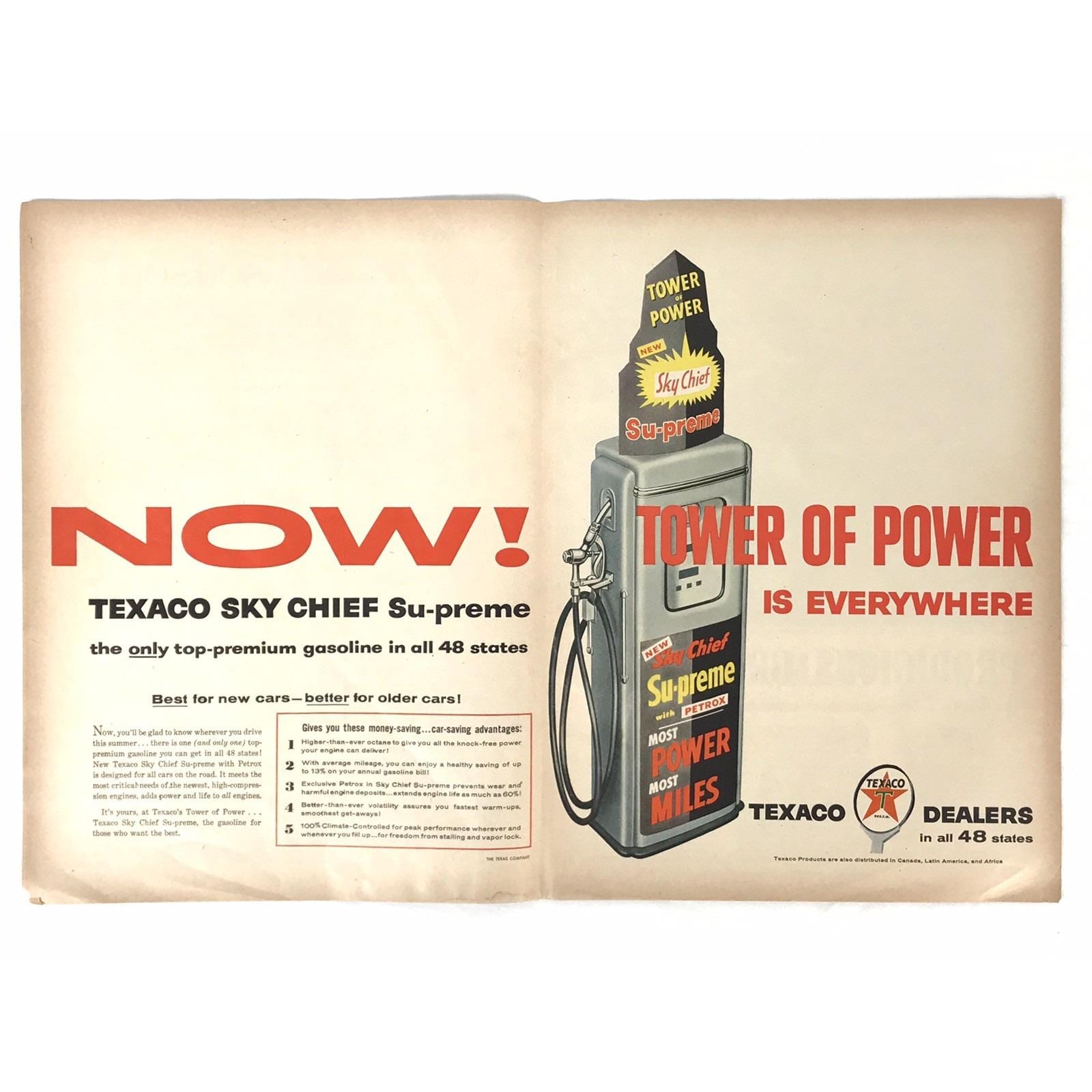 1957 Texaco Sky Chief Gasoline Gas Pump Vintage Print Ad Tower of