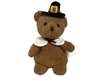 Vtg Russ Berrie Mr Pilgrim Thanksgiving Teddy Bear Plush Brown Sitting 6"