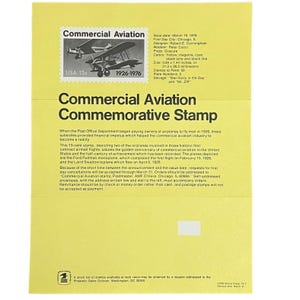 Cartel conmemorativo de la aviación comercial con sello postal de EE. UU. de 1976 antiguo
