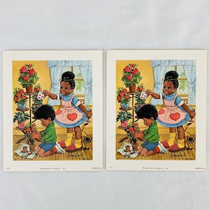 Vintage Black Americana Kunstdruck Bruder Schwester Künstler signiert Michael Lot von 4