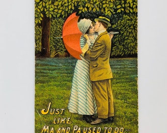 Antique 1912 Postcard Victorian Coupe Kissing Just Like Ma and Pa Used To Do