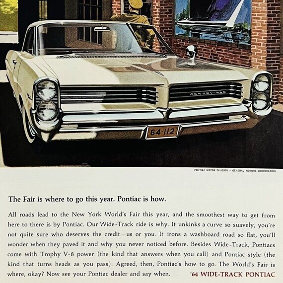 Vtg 1964 Pontiac Bonneville 2 Door Hardtop Worlds Fair Magazine