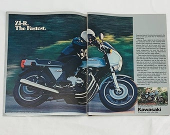 vintage 1977 Kawasaki Z-1R moto magazine publicité imprimée en couleur 40,6 x 30,5 cm