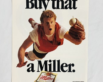 Vintage 1991 Miller High Life bier MLB Major League Baseball print advertentie