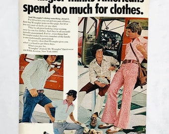 1972 Mr Wrangler Jeans Sportswear Flare Leg Vintage Print Ad Full Color 8" x 11"