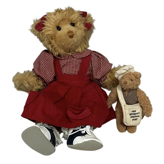Vintage Saturday Evening Post Teddy Bear Plush Lot of 2 News Boy
