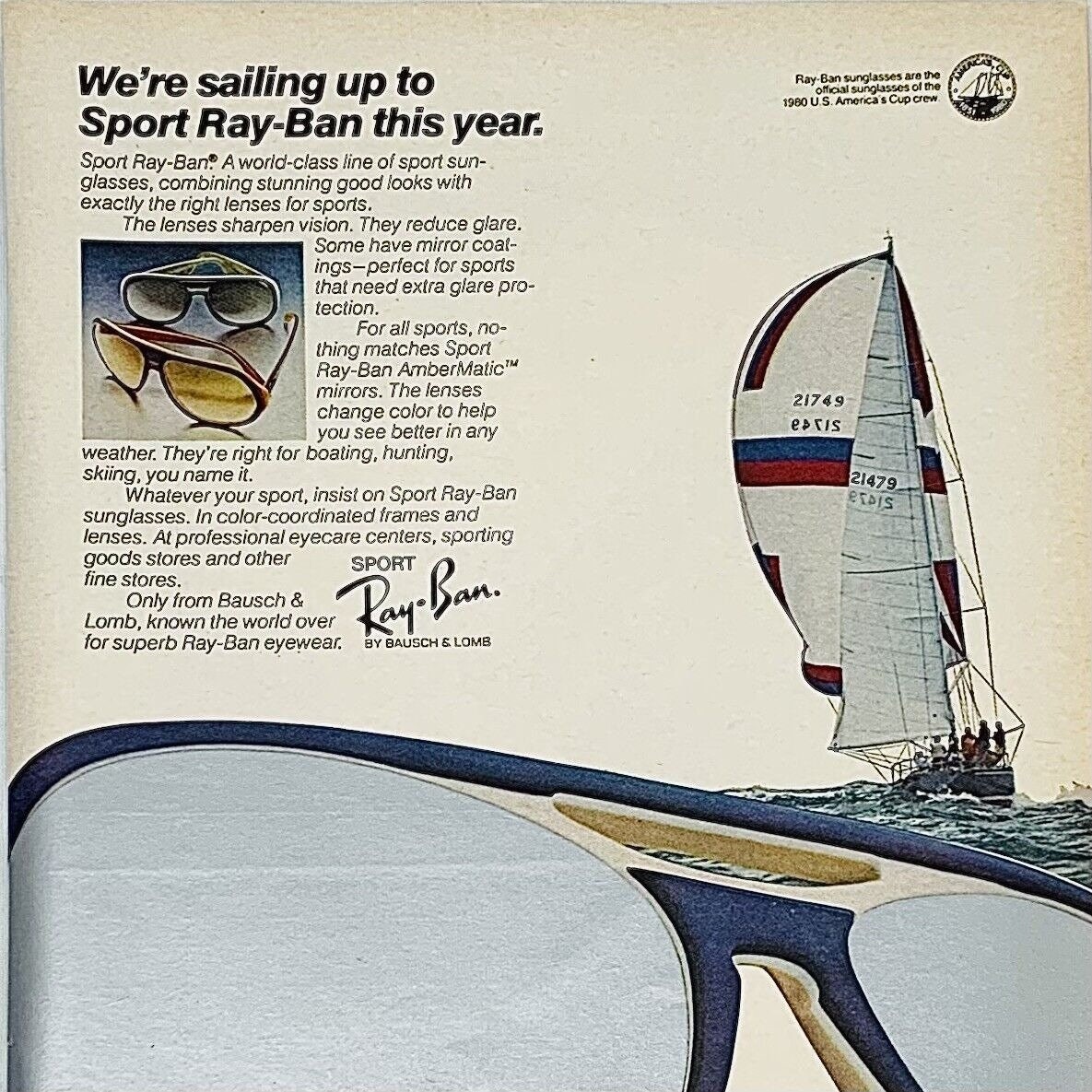 ヴィンテージ 1980 年代 スポーツ レイバン サングラス プリント広告