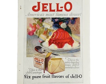 VTG des années 1920 Jello publicitaire Jell-o couleur Magazine impression annonce L. Ball Illustration