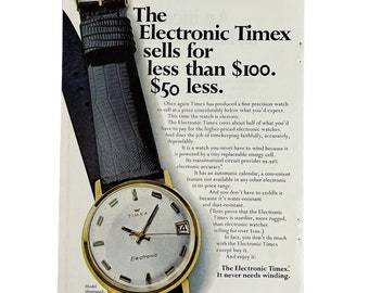 Vintage 1969 Timex Electronic Watch Model 99041 Magazine Print Ad 7" x 10"