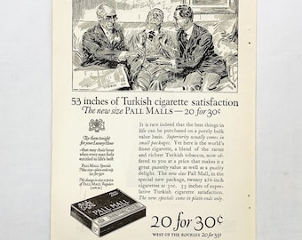 Publicité imprimée pour cigarettes célèbres de Pall Mall, vintage des années 1920