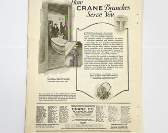 Vtg 1920er Jahre Crane Company Waschbecken Wannen Badezimmer Werbung Magazin Print Ad 8x6