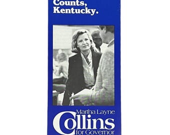 Vintage 1980&#39;s Martha L Collins Kentucky Governor Campaign Brochure Flyer
