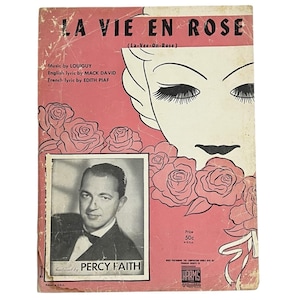 La Vie En Rose Sheet Music Louiguy Mack David Edith Piaf Percy Faith Vtg 1940&#39;s