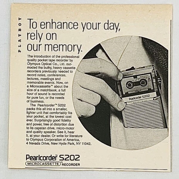 Vtg 1980 Magazine Print Ad Olympus Pearlcorder S202 Microcassette Recorder 5 x 5