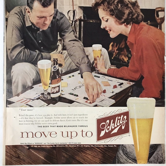 1960 Schlitz Beer Vintage Magazine Print Ad Milwaukee Playing