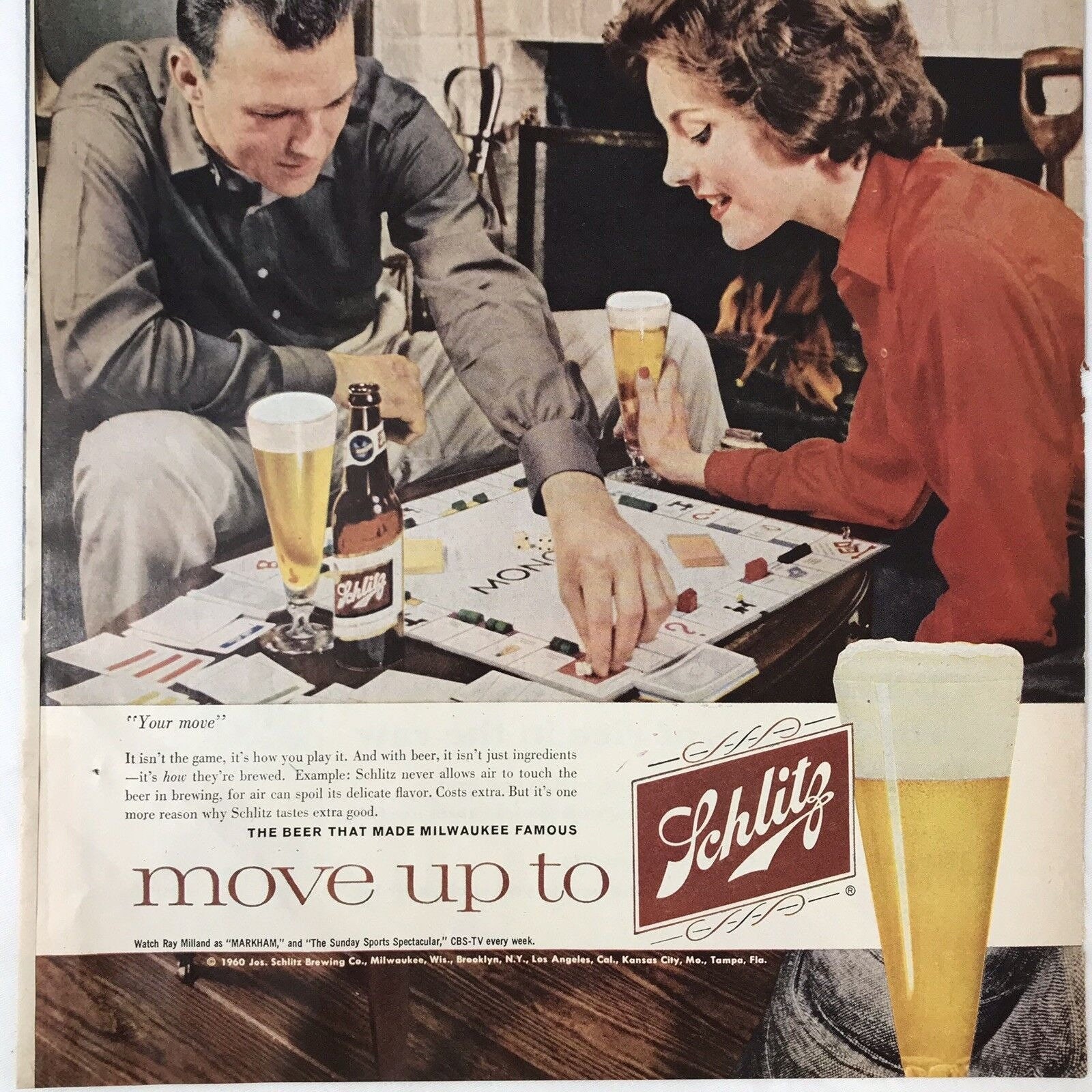 1960 Schlitz Beer Vintage Magazine Print Ad Milwaukee