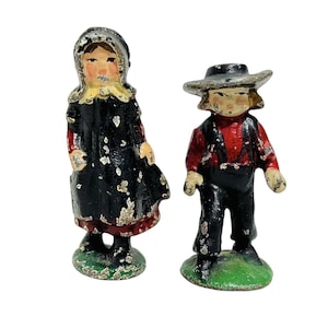 Vtg Cast Iron Amish Children Pennsylvania Dutch Boy Girl Figurines Germany