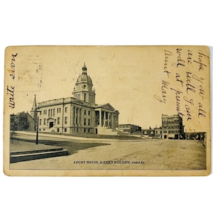 Cartão postal de Paris, Kentucky, de 1907, Tribunal e Edifício Elks, Igreja Episcopal