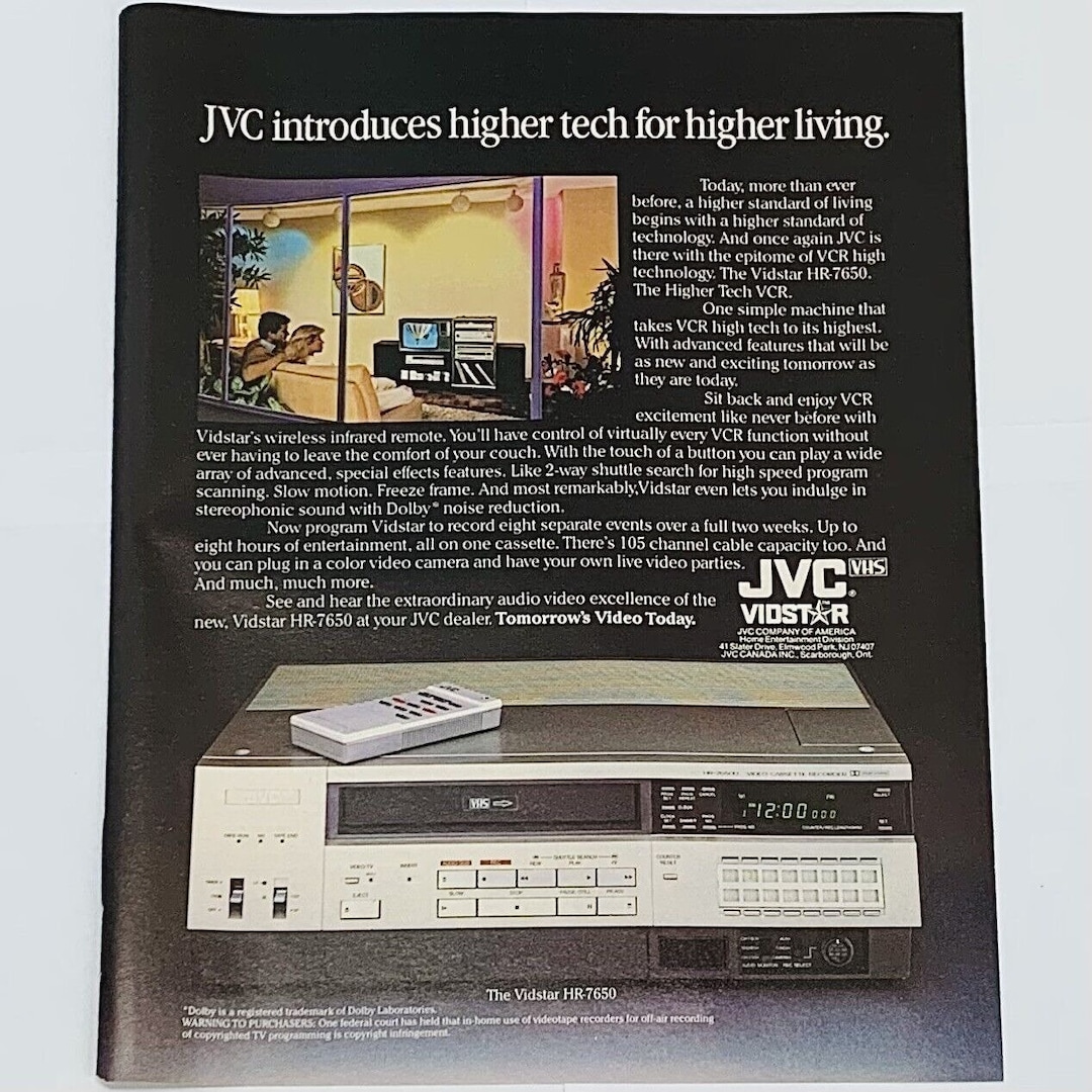 Vintage 1980's JVC Vidstar HR-7650 VCR Video Recorder Magazine