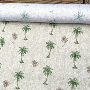 Contemporary Palm Tree Fabric | Grey / Brown / Yellow | Home Decor /  Drapery | Linen Like | 54 Wide | By the Yard | Marshall in Chrome