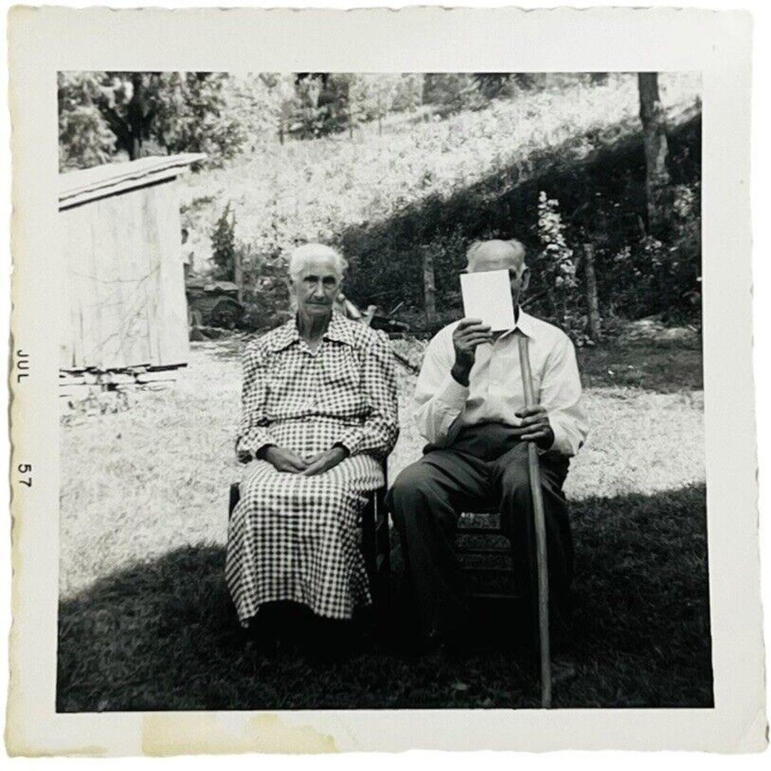 Vtg 1950's Photos KY Elderly Country Couple Gingham Dress Man Covering