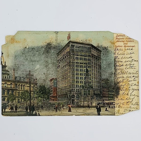 Antique 1906 Postcard Detroit Michigan Soldiers & Sailors Monument Buildings