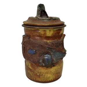 Brutalist Pottery Handthrown Studio Art Covered Jar Canister Signed Crandall