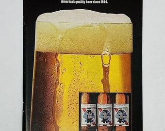 Vintage jaren 1980 Pabst Blue Ribbon Beer Magazine Print Kleur Advertentie 8 "x 11"